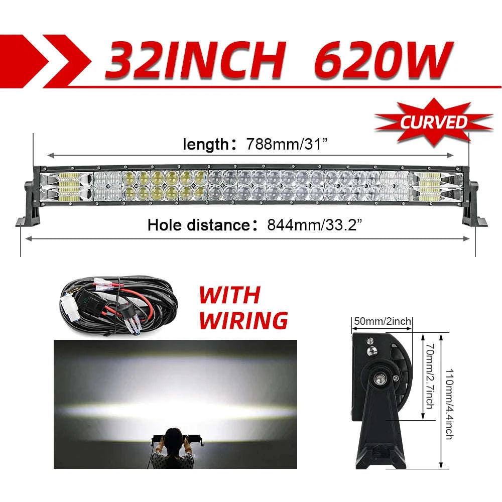 Curved Dual Row LED Light Bar Combo 420W-1020W 12V-24V-42Straight with Wire / france