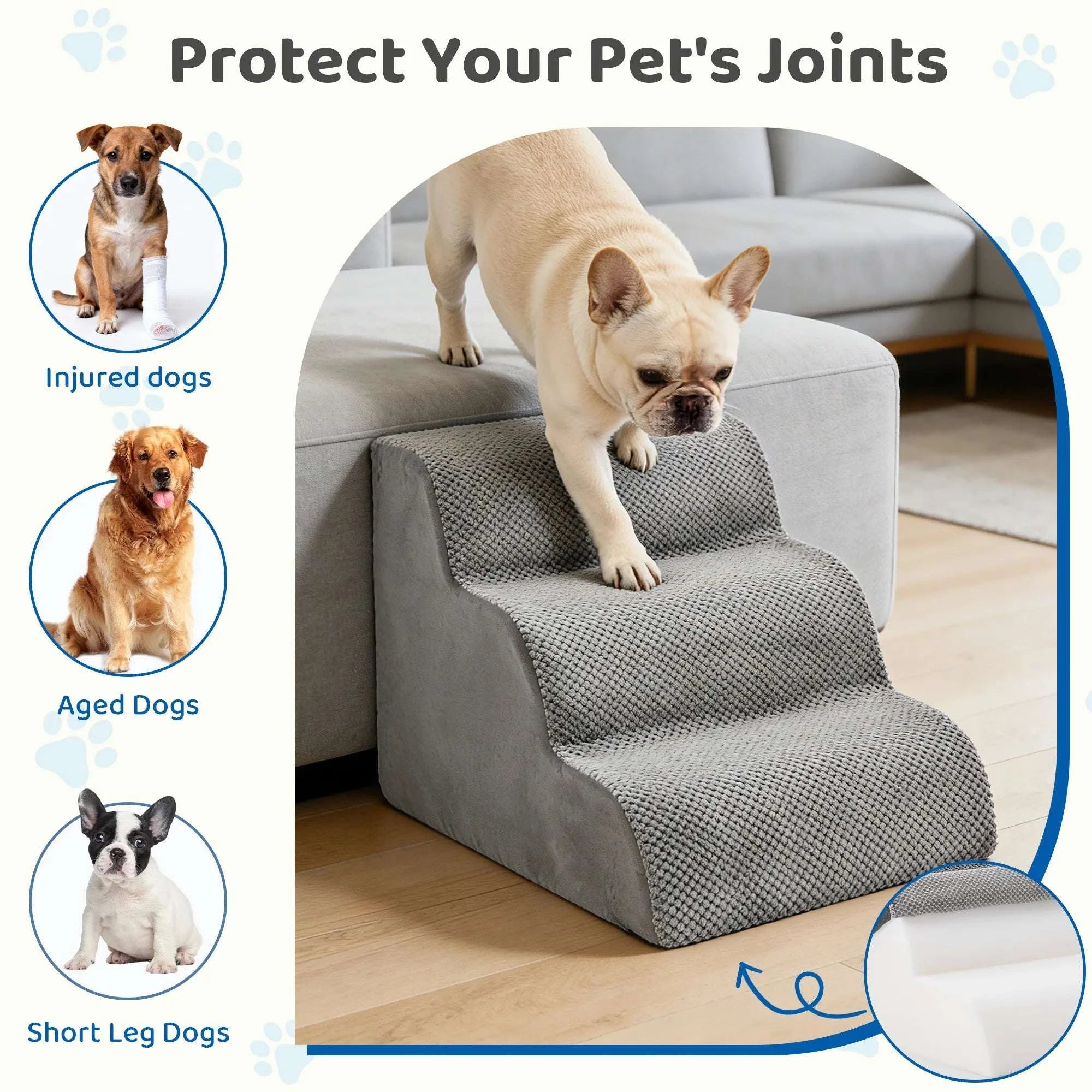 Curved Foam Dog Stairs Ramp Non-Slip Steps for Small Pets-5 Layers / United States