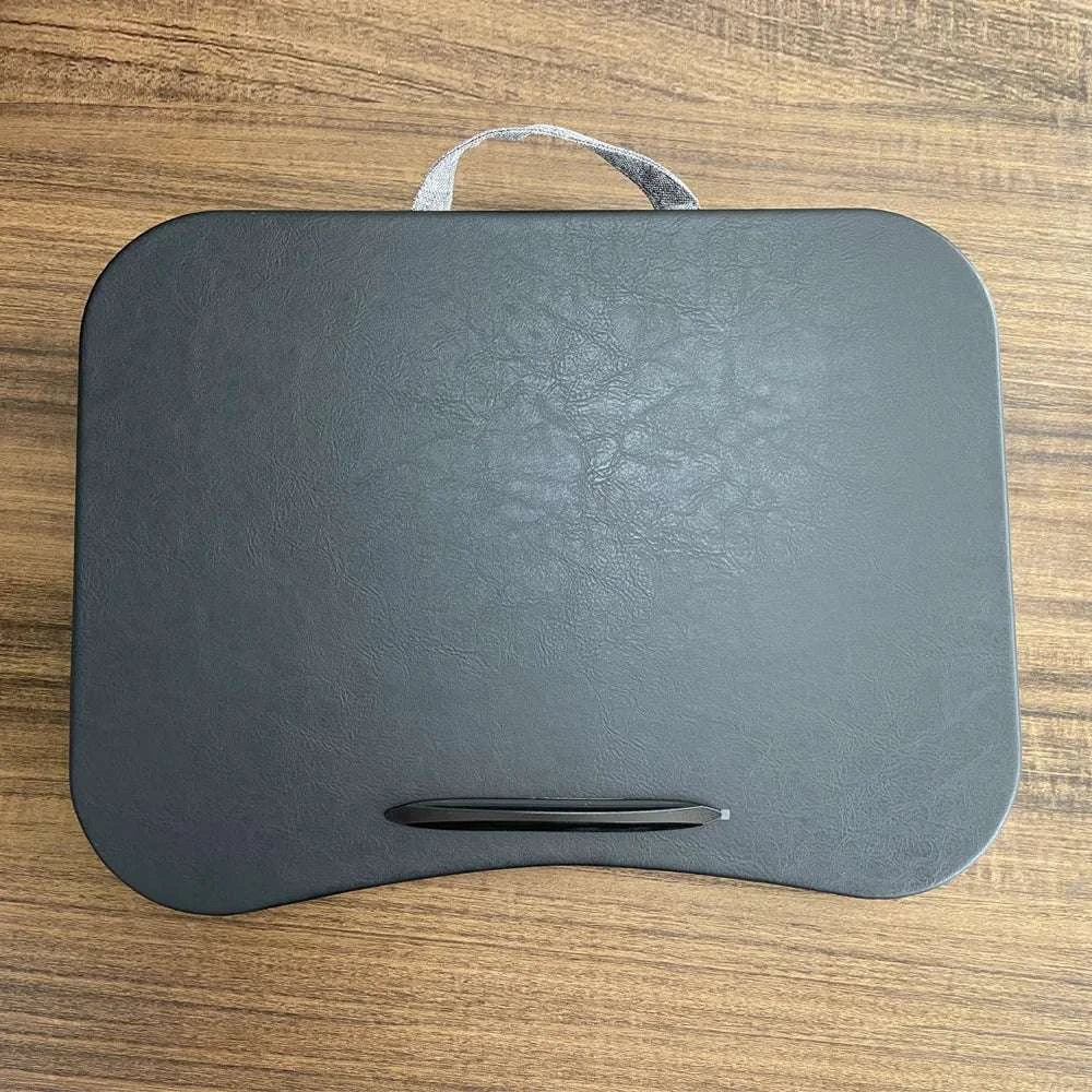Cushioned Laptop Lap Desk with Wood Surface & Built-In Mouse Pad-LV-32 grey