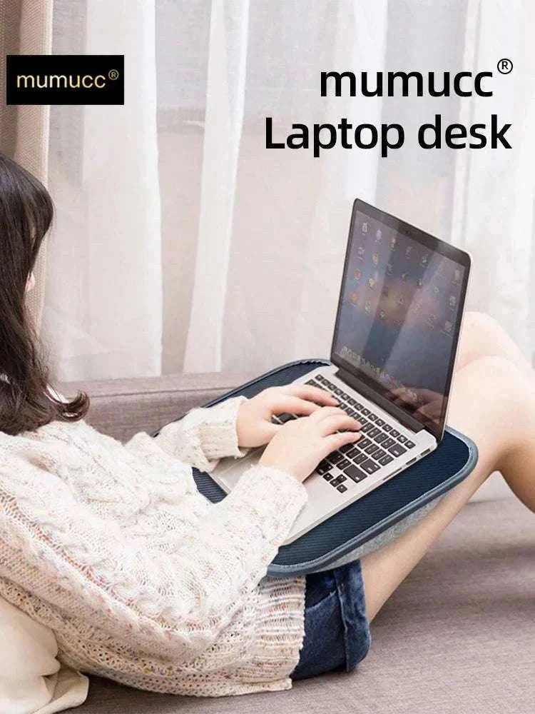 Cushioned Laptop Lap Desk with Wood Surface & Built-In Mouse Pad-LV-32 grey