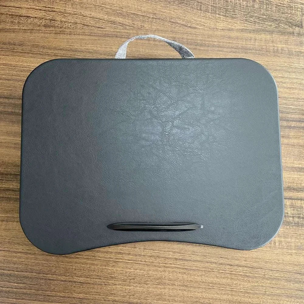Cushioned Laptop Lap Desk with Wood Surface & Built-In Mouse Pad-LV-32 grey