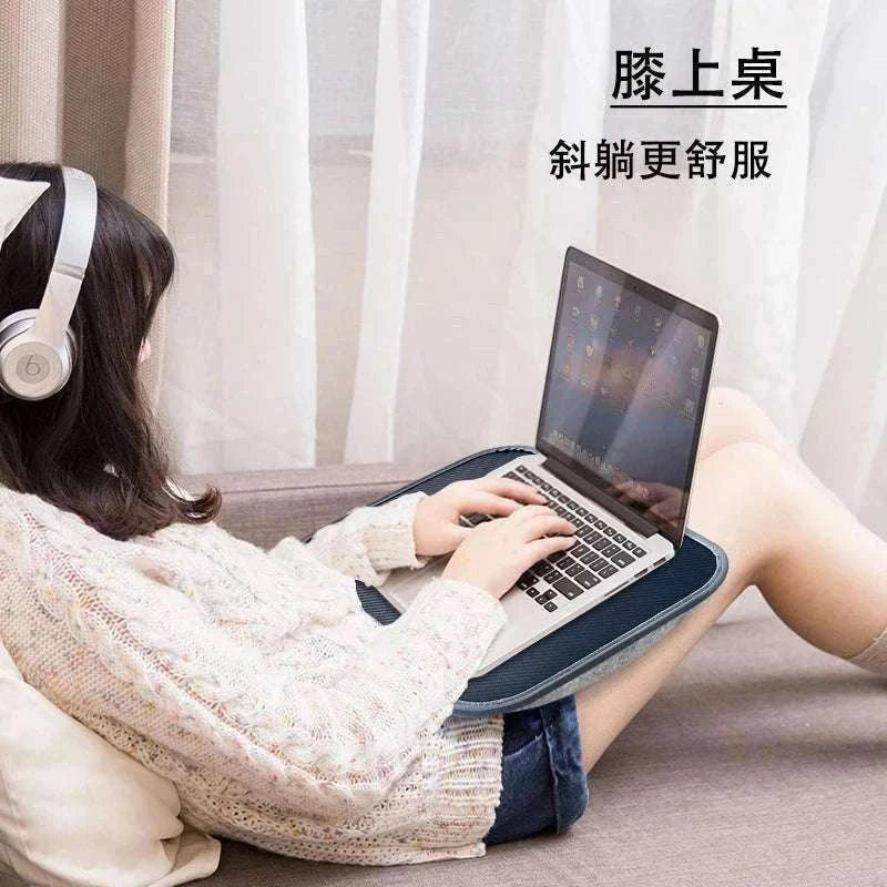 Cushioned Laptop Lap Desk with Wood Surface & Built-In Mouse Pad-LV-32 grey