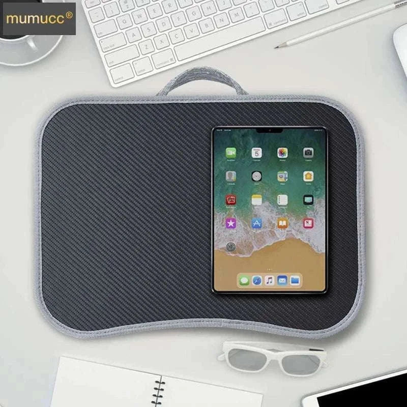 Cushioned Laptop Lap Desk with Wood Surface & Built-In Mouse Pad-LV-32 grey