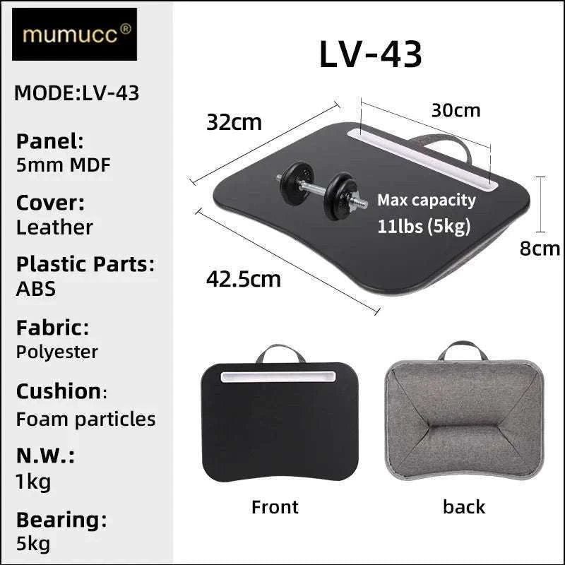 Cushioned Laptop Lap Desk with Wood Surface & Built-In Mouse Pad-LV-32 grey
