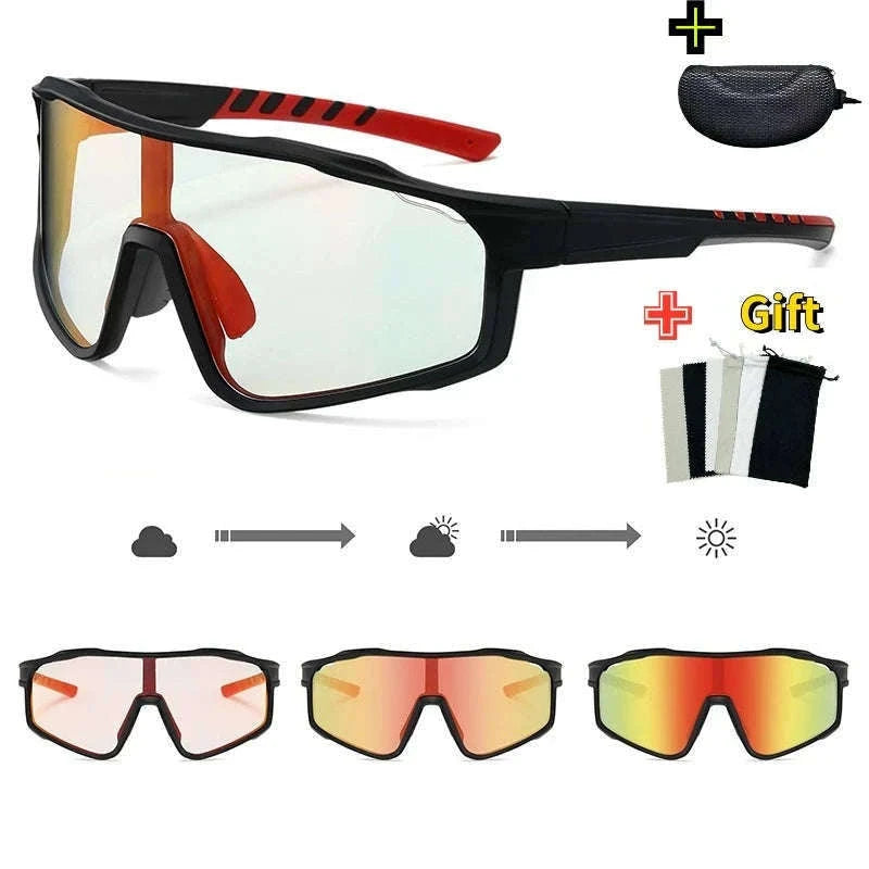 Customizable Prescription Sports Sunglasses with Photochromic Lenses-Black-Blue / myopia -5.5