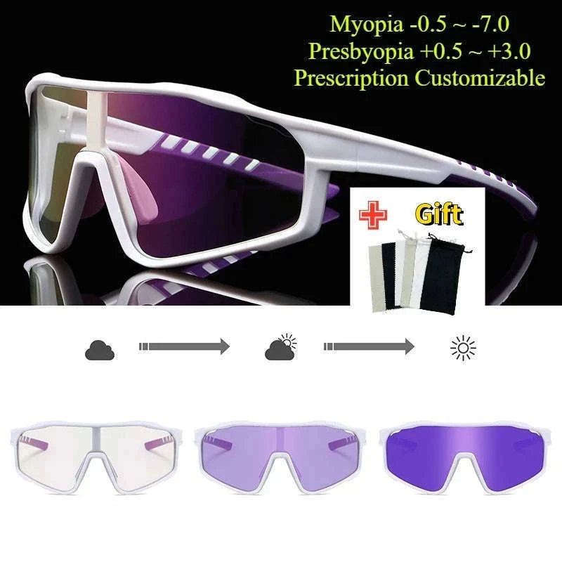 Customizable Prescription Sports Sunglasses with Photochromic Lenses-Black-Blue / myopia -5.5