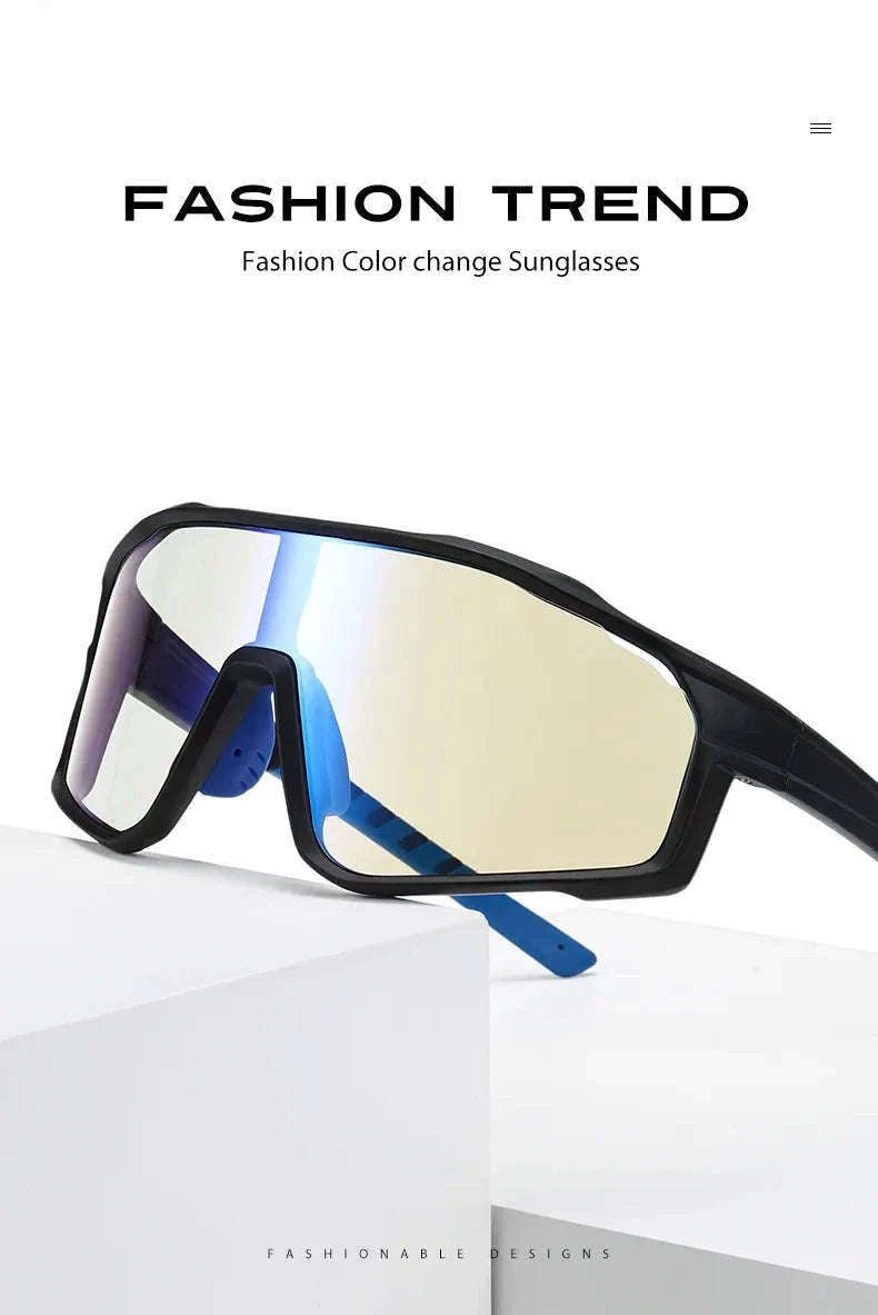 Customizable Prescription Sports Sunglasses with Photochromic Lenses-Black-Blue / myopia -5.5