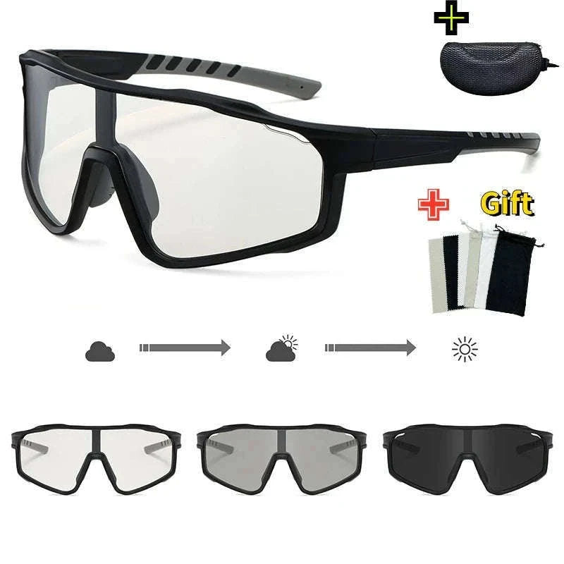 Customizable Prescription Sports Sunglasses with Photochromic Lenses-Black-Blue / myopia -5.5