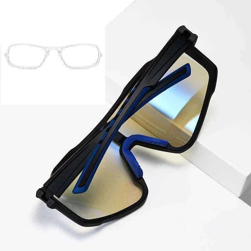 Customizable Prescription Sports Sunglasses with Photochromic Lenses-Black-Blue / myopia -5.5