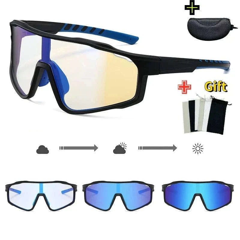 Customizable Prescription Sports Sunglasses with Photochromic Lenses-Black-Blue / myopia -5.5
