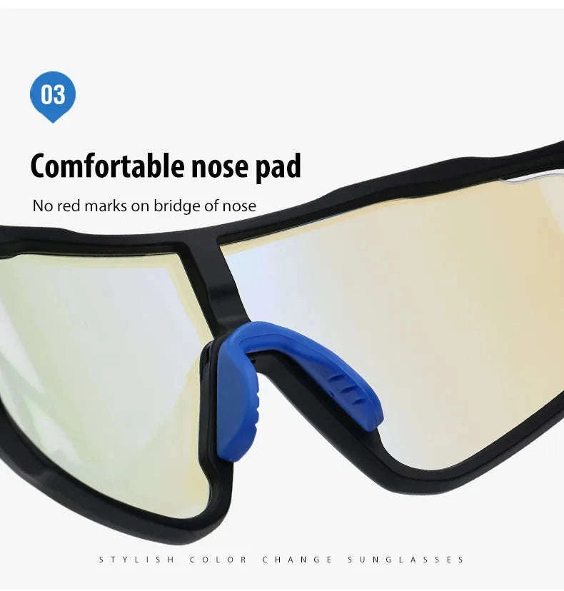 Customizable Prescription Sports Sunglasses with Photochromic Polarized Lenses-Black-Blue / myopia -5.5