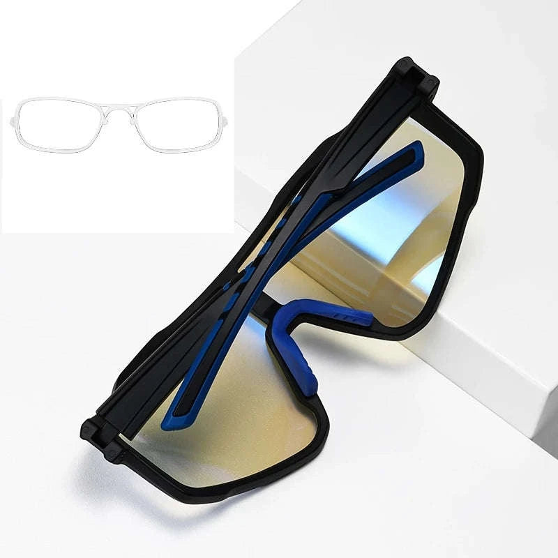 Customizable Prescription Sports Sunglasses with Photochromic Polarized Lenses-Black-Blue / myopia -5.5
