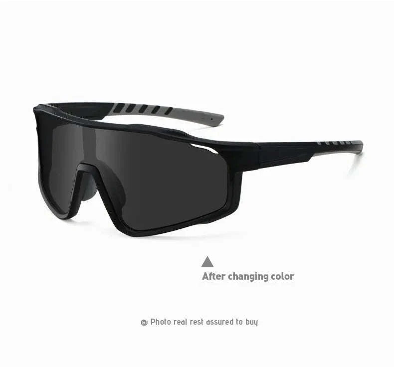 Customizable Prescription Sports Sunglasses with Photochromic Polarized Lenses-Black-Blue / myopia -5.5