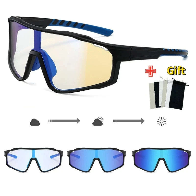Customizable Prescription Sports Sunglasses with Photochromic Polarized Lenses-Black-Blue / myopia -5.5