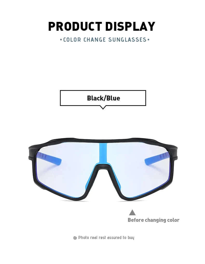 Customizable Prescription Sports Sunglasses with Photochromic Polarized Lenses-Black-Blue / myopia -5.5