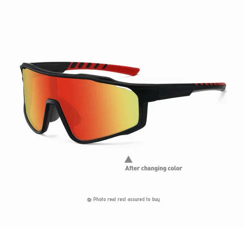 Customizable Prescription Sports Sunglasses with Photochromic Polarized Lenses-Black-Blue / myopia -5.5