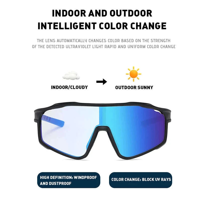 Customizable Prescription Sports Sunglasses with Photochromic Polarized Lenses-Black-Blue / myopia -5.5