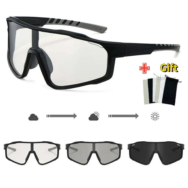 Customizable Prescription Sports Sunglasses with Photochromic Polarized Lenses-Black-Blue / myopia -5.5