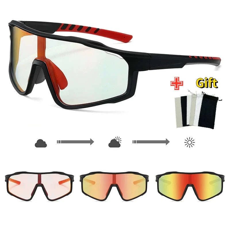 Customizable Prescription Sports Sunglasses with Photochromic Polarized Lenses-Black-Blue / myopia -5.5