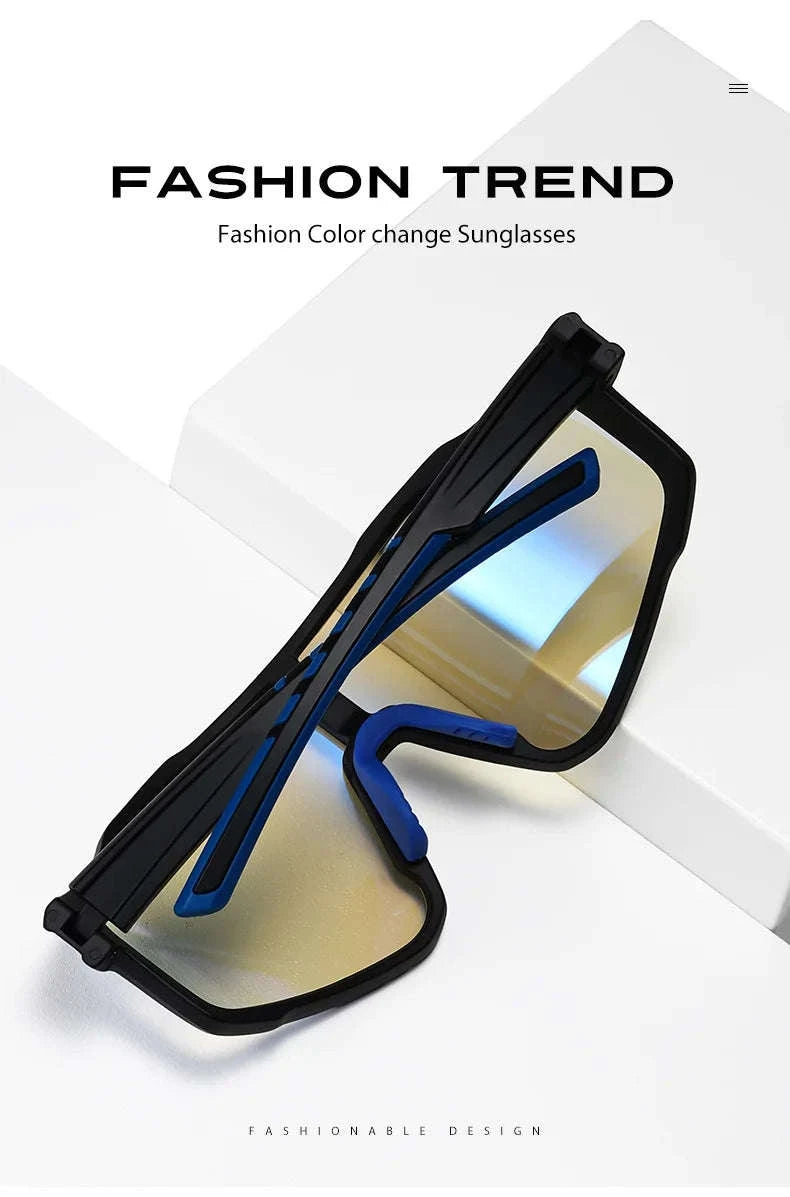 Customizable Prescription Sports Sunglasses with Photochromic Polarized Lenses-Black-Blue / myopia -5.5