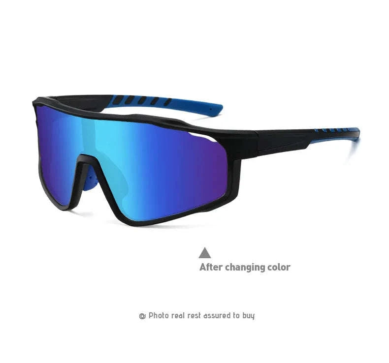 Customizable Prescription Sports Sunglasses with Photochromic Polarized Lenses-Black-Blue / myopia -5.5