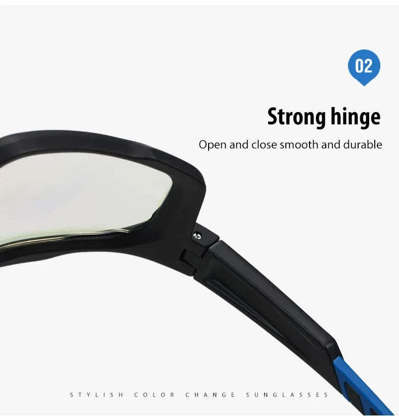 Customizable Prescription Sports Sunglasses with Photochromic Polarized Lenses-Black-Blue / myopia -5.5