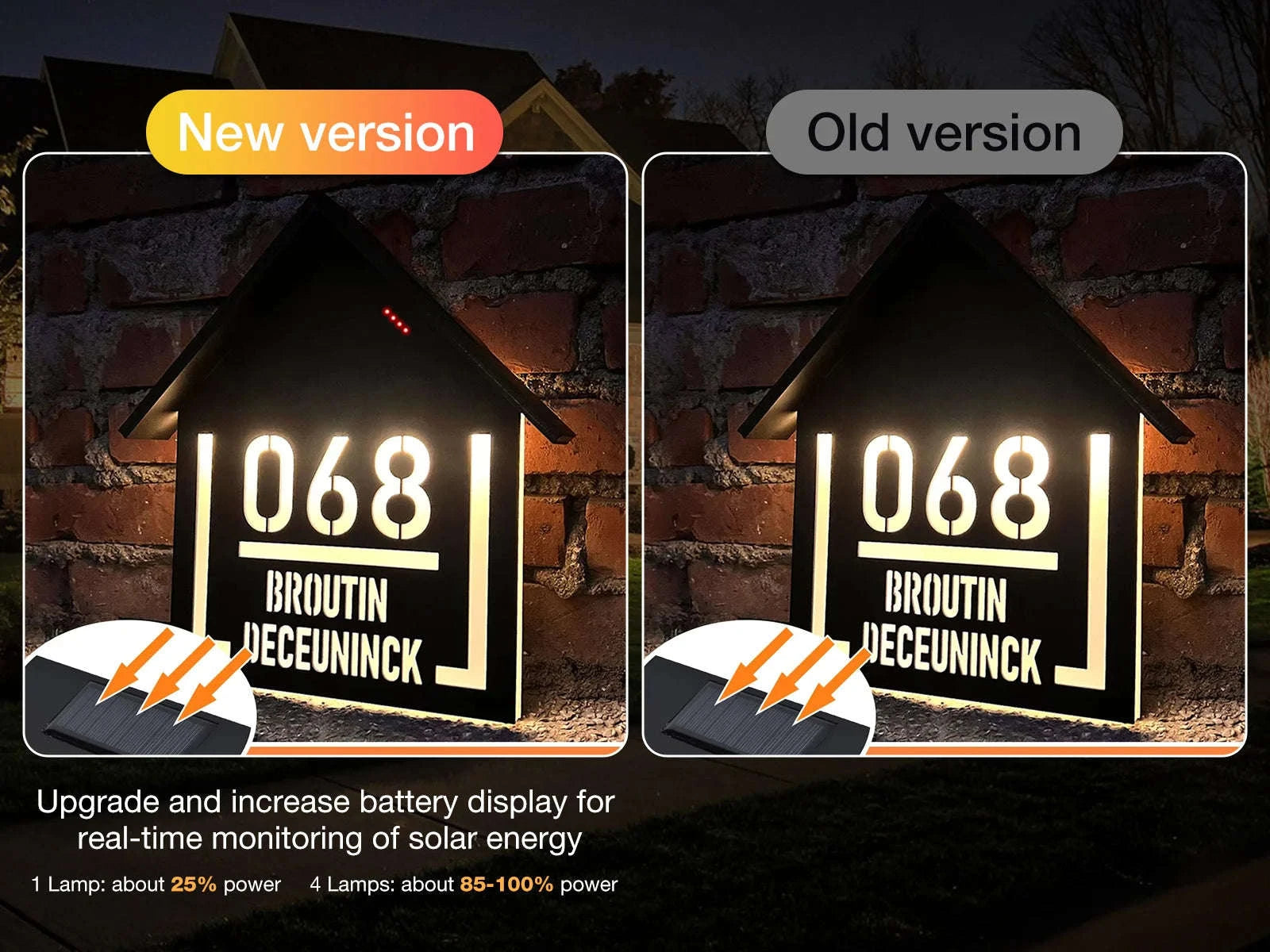 Customized Solar House Sign with LED Acrylic Address Numbers-19x23cm(7.5x9.1in)