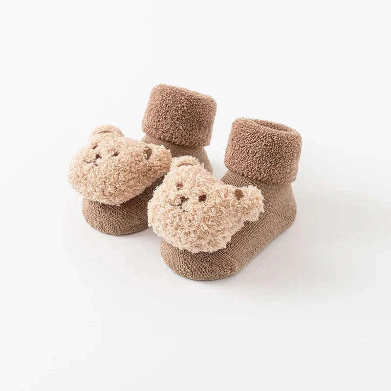 Cute Cartoon Bear Baby Socks with Anti-Slip Soles-Khaki / 0-1Years(S)