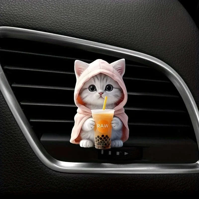 Cute cat acrylic car aromatherapy, long-lasting fragrance, vent clip, decorative and aromatherapy-blue