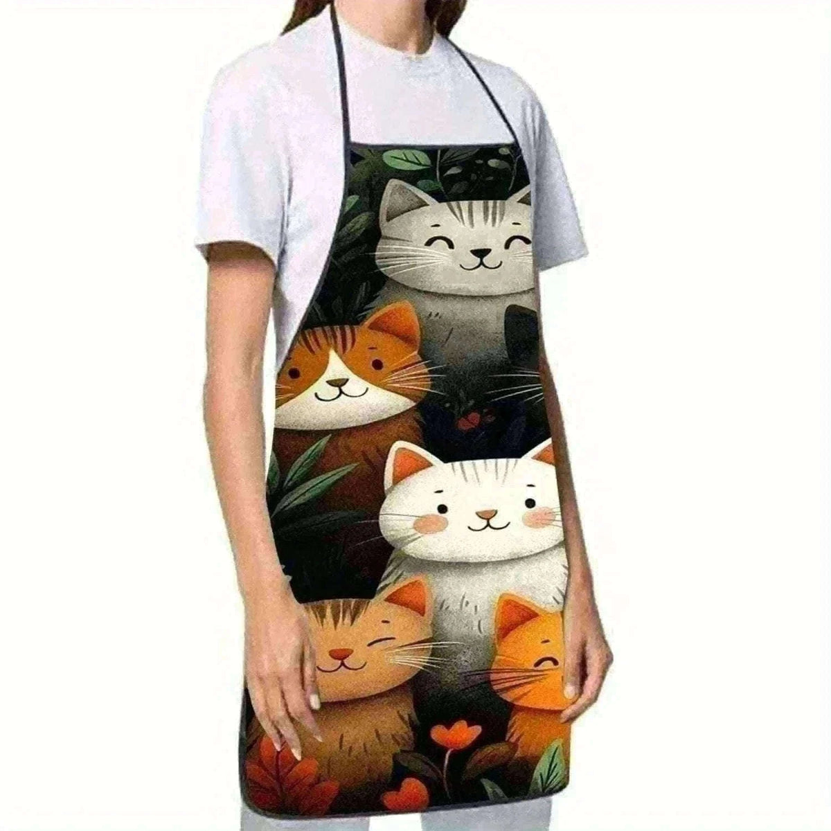 Cute Cat Pattern Kitchen Apron with Hearts & Stars Design-B / 50x75cm