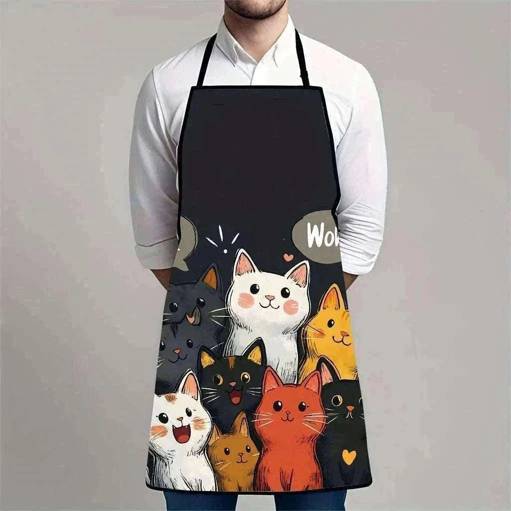 Cute Cat Pattern Kitchen Apron with Hearts & Stars Design-B / 50x75cm