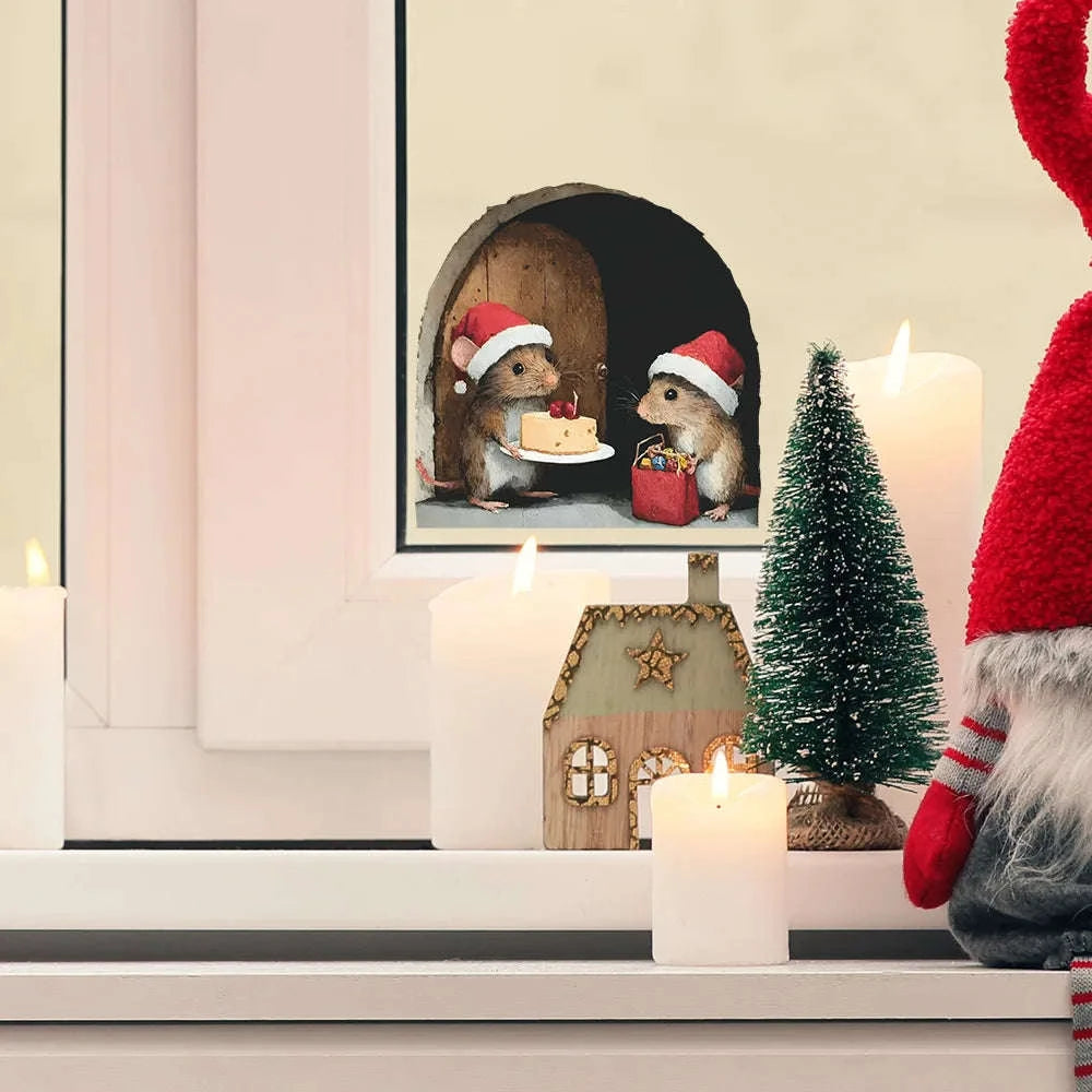 Cute Christmas Mouse Wall Stickers-D