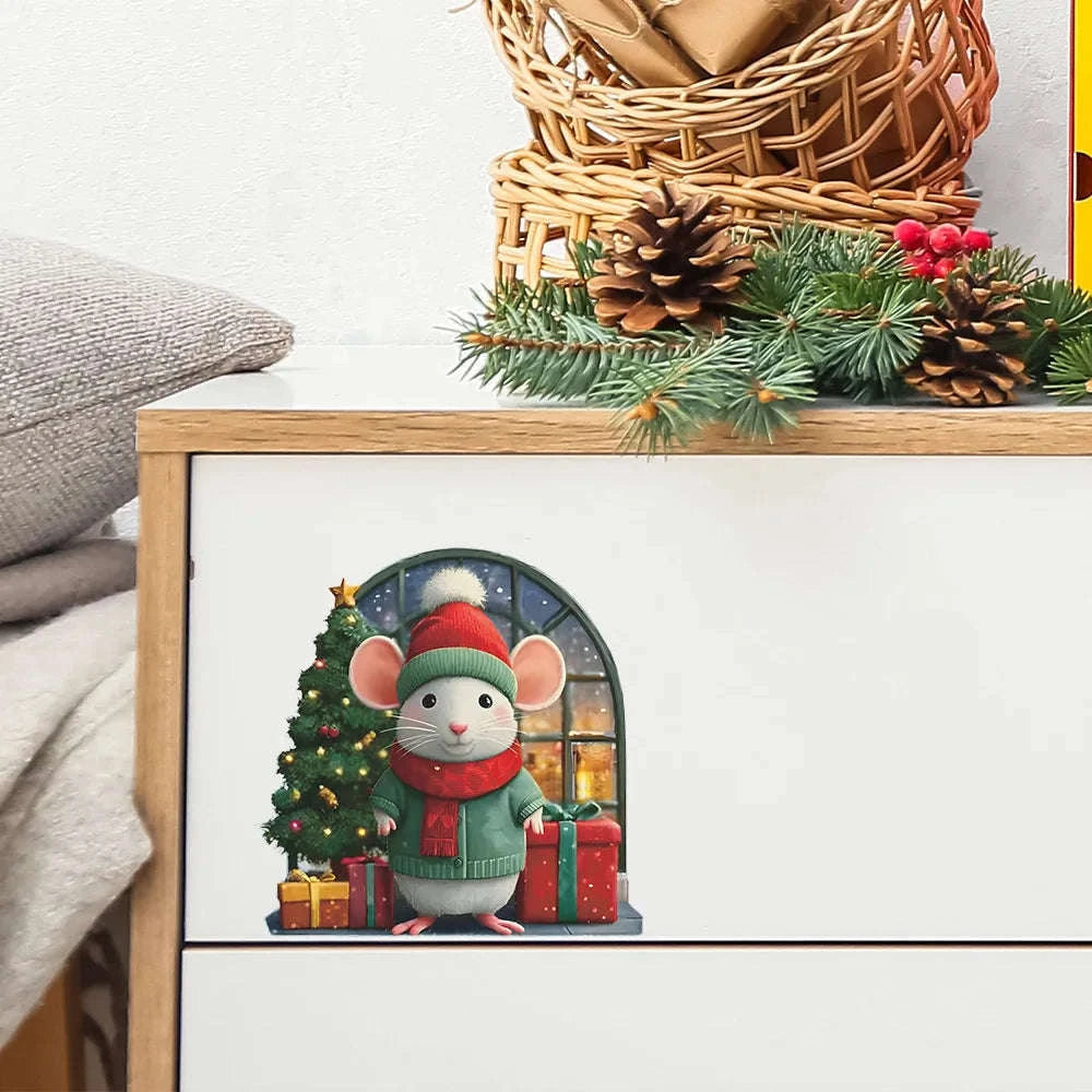 Cute Christmas Mouse Wall Stickers-D