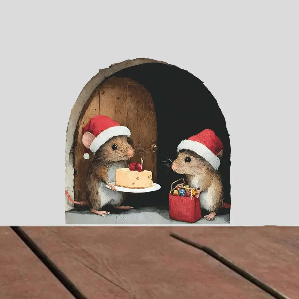 Cute Christmas Mouse Wall Stickers-D