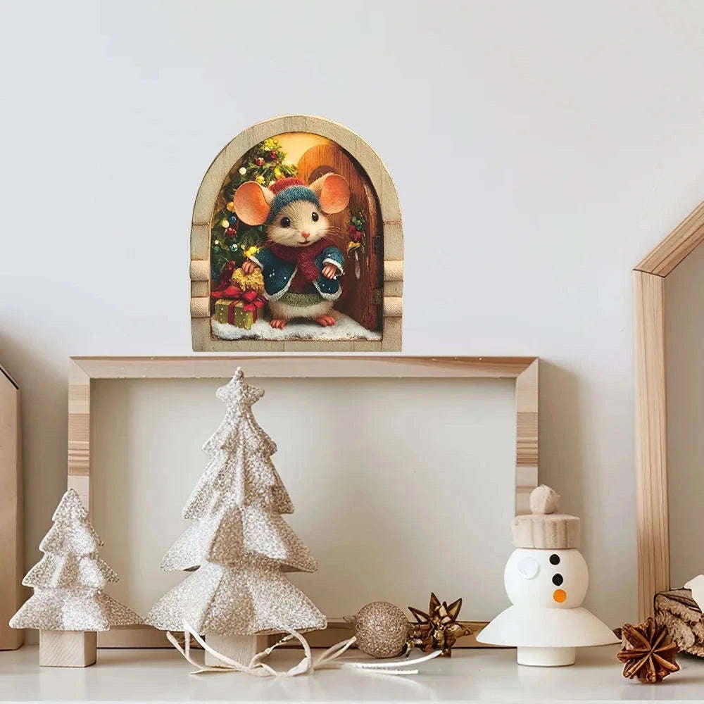 Cute Christmas Mouse Wall Stickers for Festive Holiday Decor-D