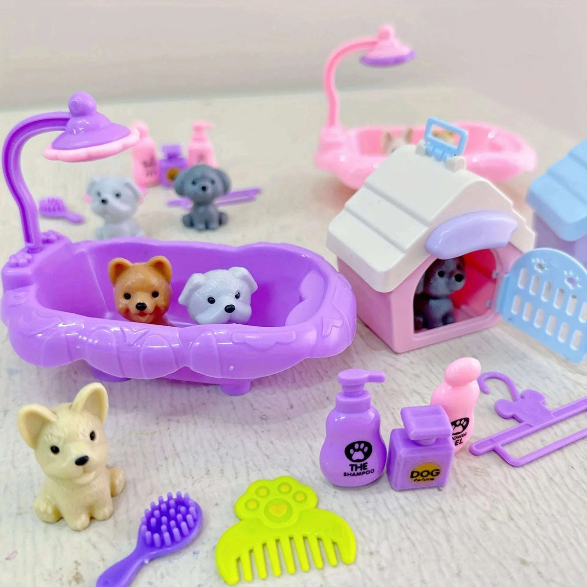Cute Dog Doll Set with Basket and Play Scene-as pic