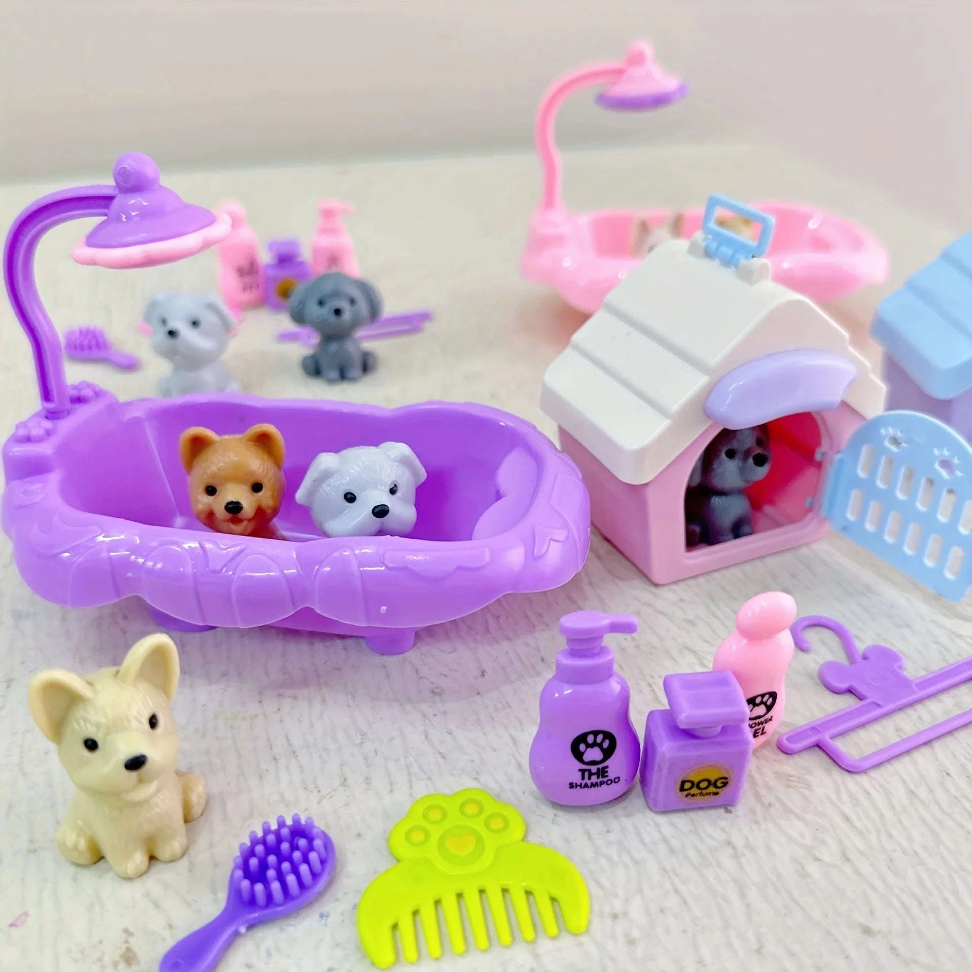 Cute Dog Doll Set with Pet Basket and Play Scene-as pic