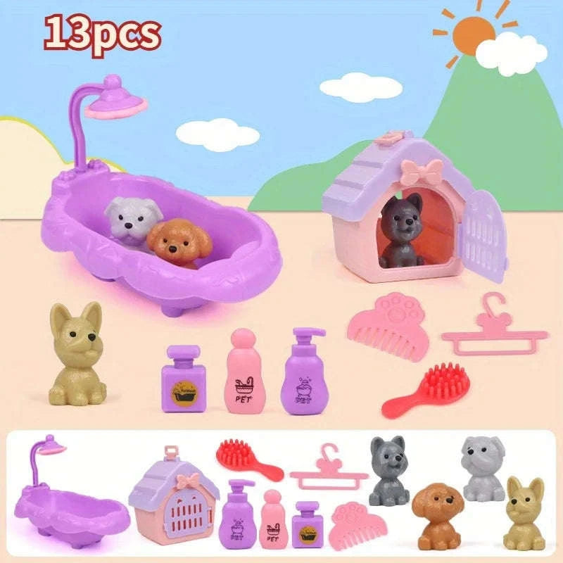 Cute Dog Doll Set with Pet Basket and Play Scene-as pic
