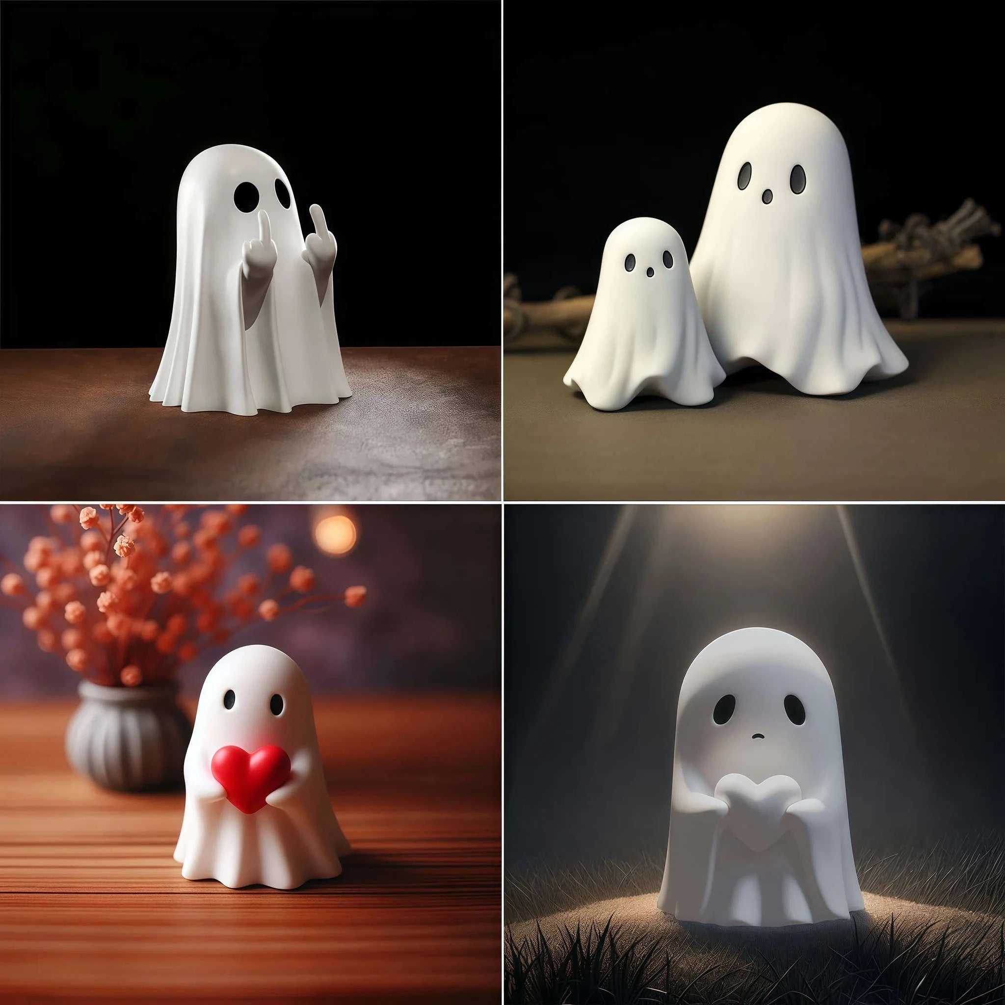 Cute Middle Finger Ghost Statue-white