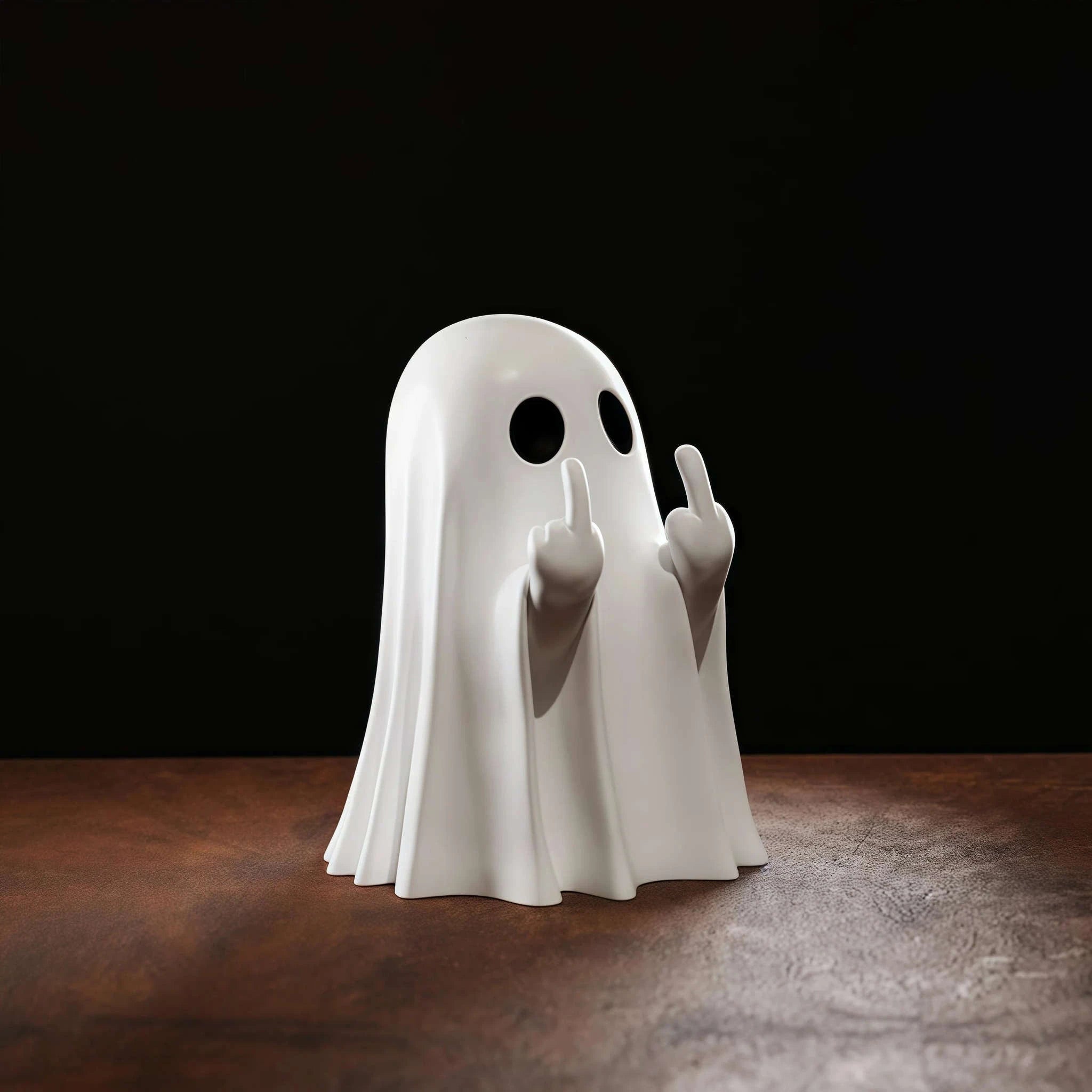 Cute Middle Finger Ghost Statue-white