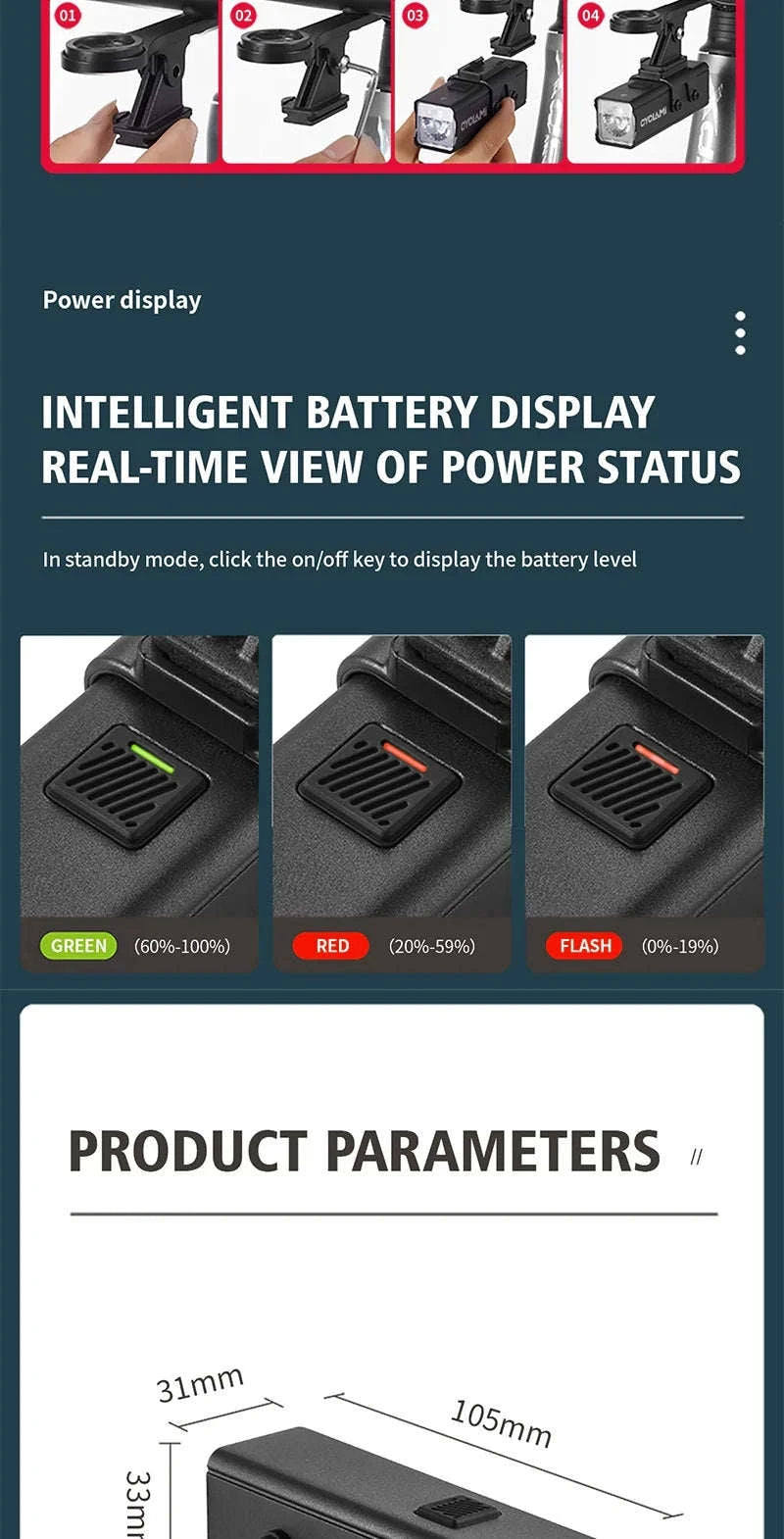 CYCLAMI 1000LM Rechargeable Bike Light-BR1000 S2 Taillight