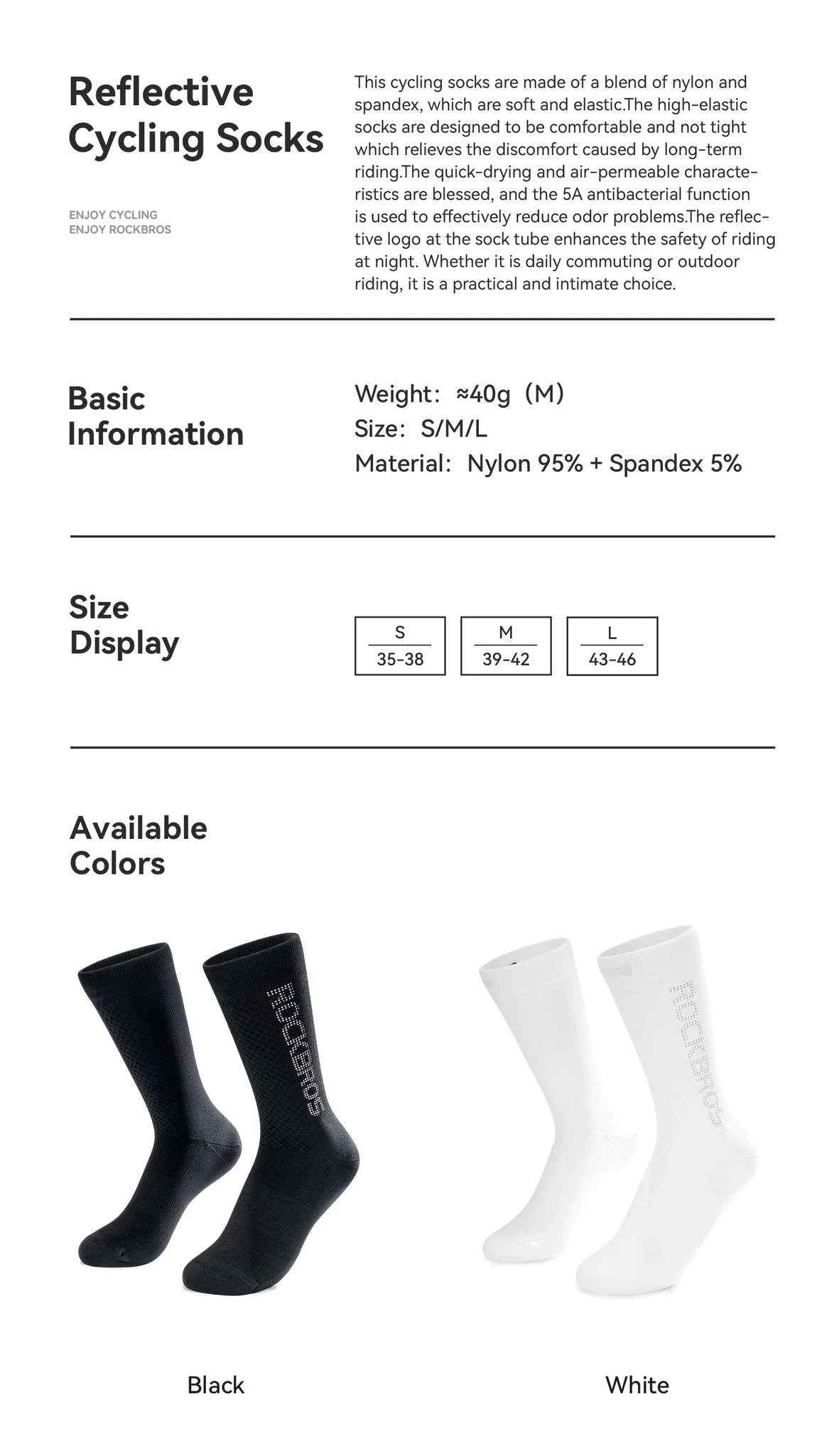 Cycling Socks Breathable Antibacterial Reflective 2 Pairs-490067bk / S(EUR 35-38)