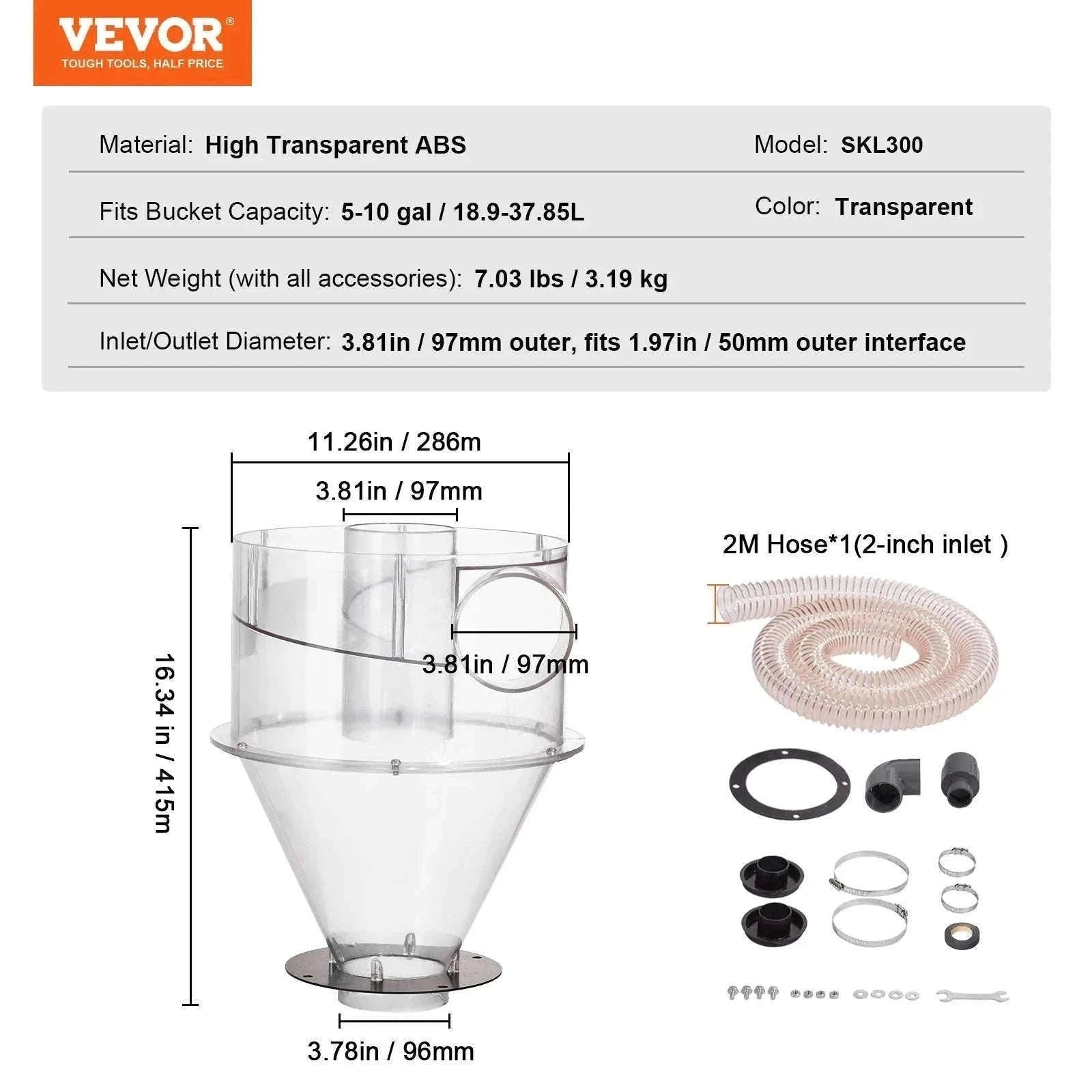 Cyclone Dust Separator 4" Retrofit for Wet/Dry Shop Vacuums, Fits 5-10 Gallon Tank-4.0in / Canada