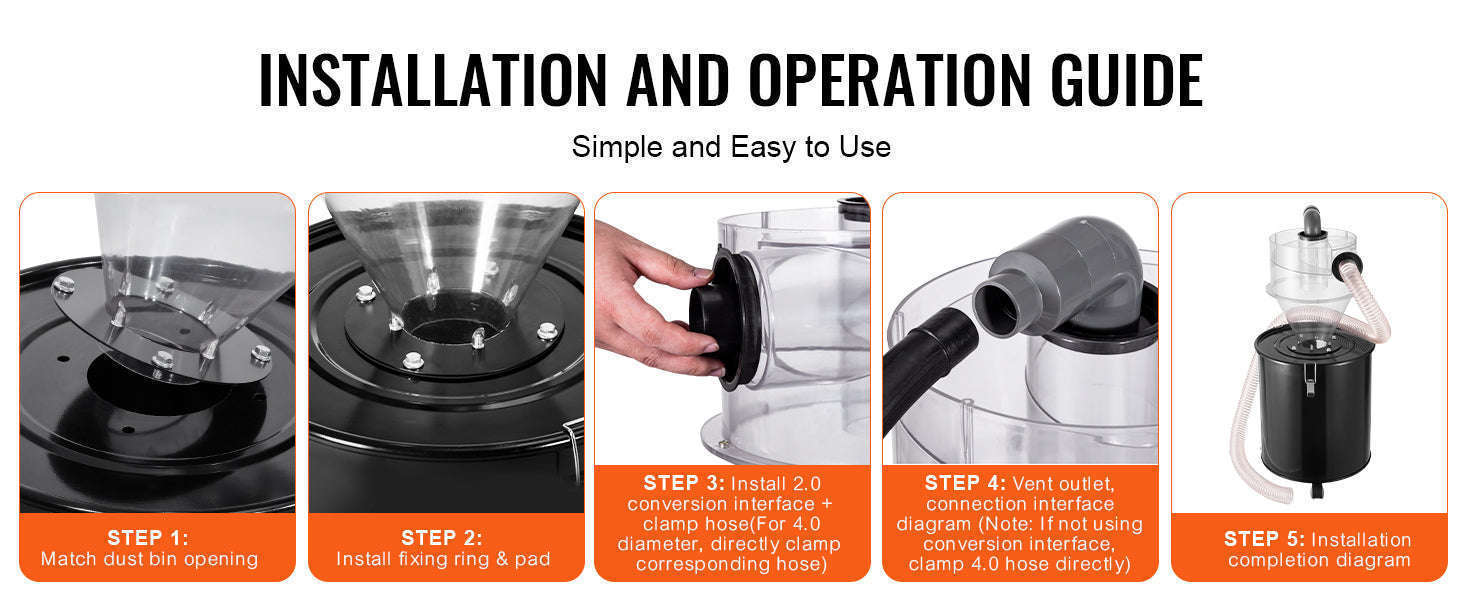Cyclone Dust Separator 4" Retrofit for Wet/Dry Shop Vacuums, Fits 5-10 Gallon Tank-4.0in / Canada