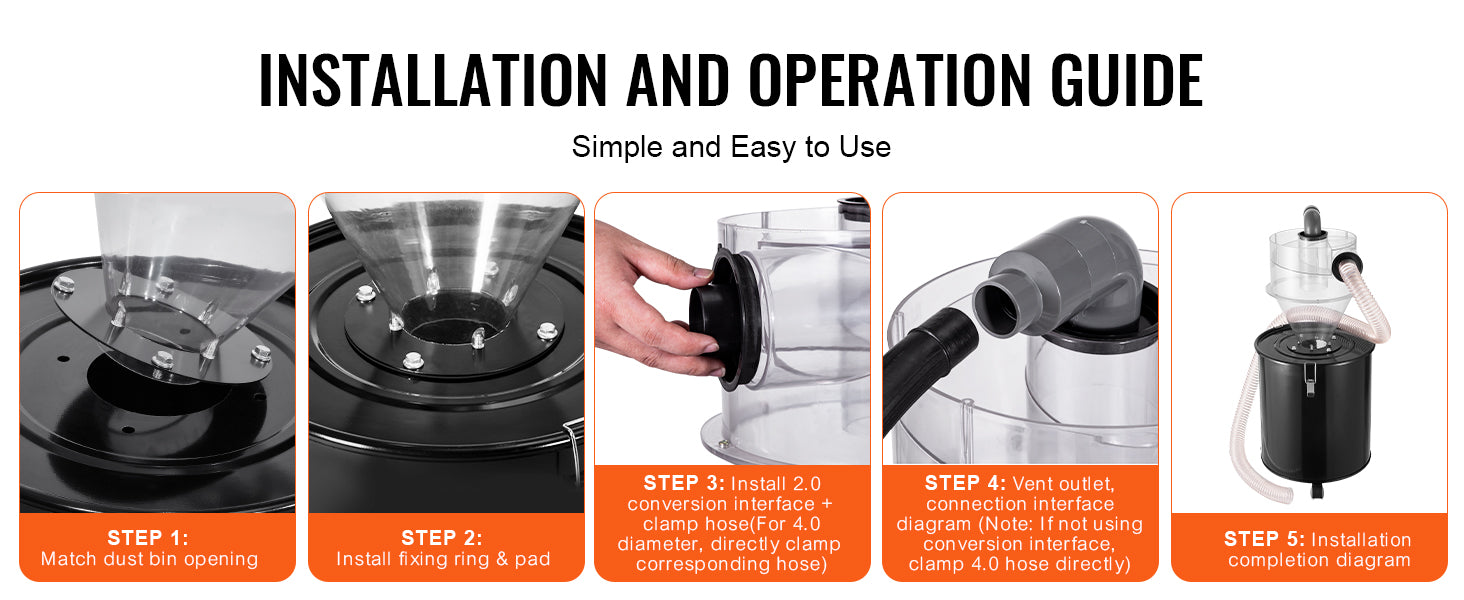 SucceBuy Cyclone Dust Separator 4" Retrofit for Dust Collectors ABS Dust Deputy for Wet/Dry Shop Vacuums Fits 5-10 Gallon Tank