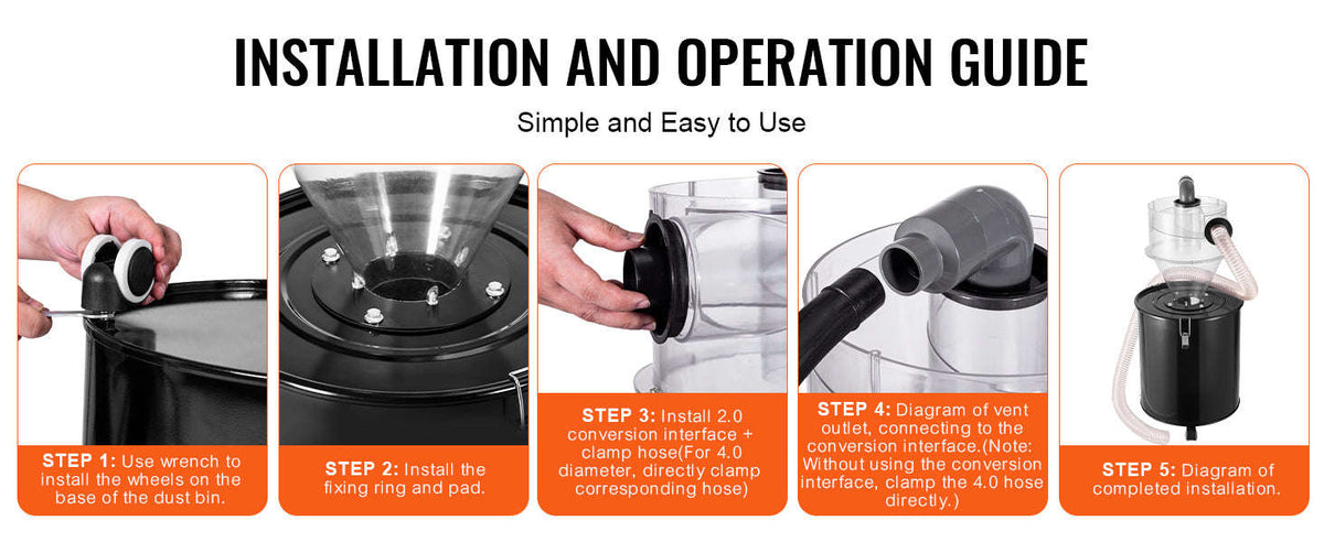Cyclone Dust Separator with 50L Tank for 4-Inch Hoses-transparent / Germany