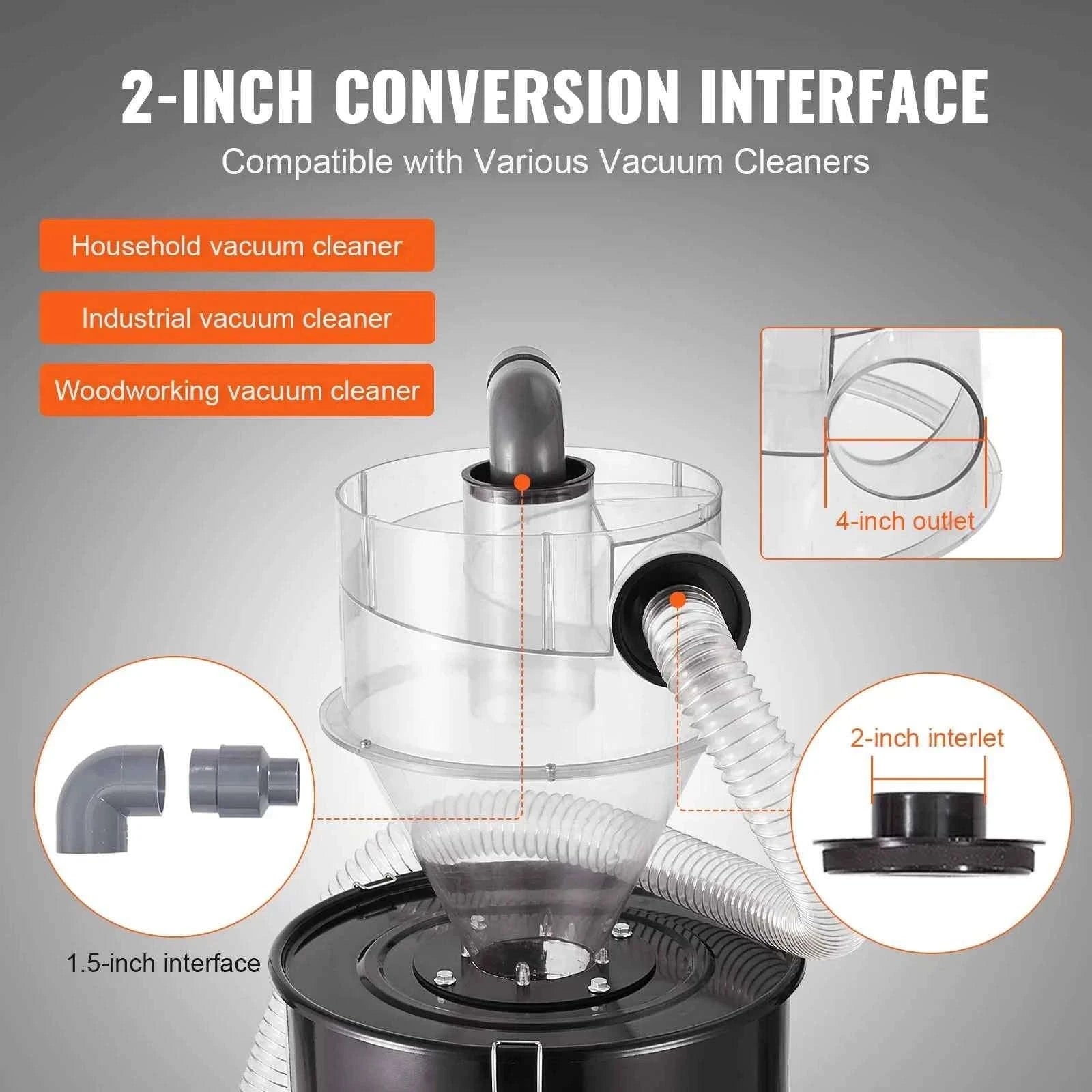 Cyclone Dust Separator with 50L Tank for 4-Inch Hoses-transparent / Germany