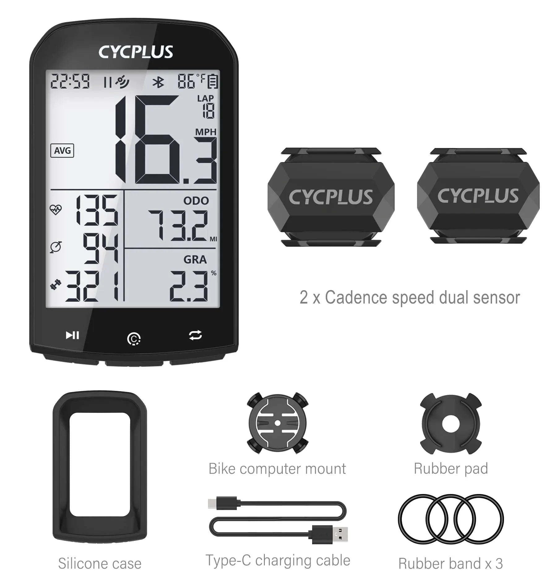 CYCPLUS M1 GPS Bicycle Computer with Bluetooth and ANT+-M1 C3x2 Z1