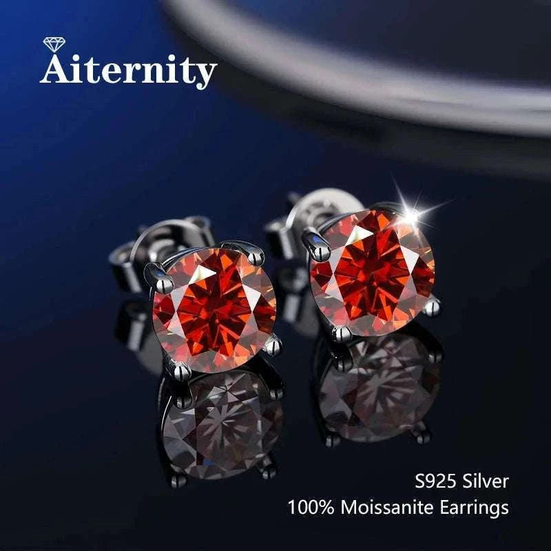 D Color Moissanite Stud Earrings in 925 Sterling Silver VVS1-6 Prong Yellow / 1ct(6.5mm)x 2pcs-box