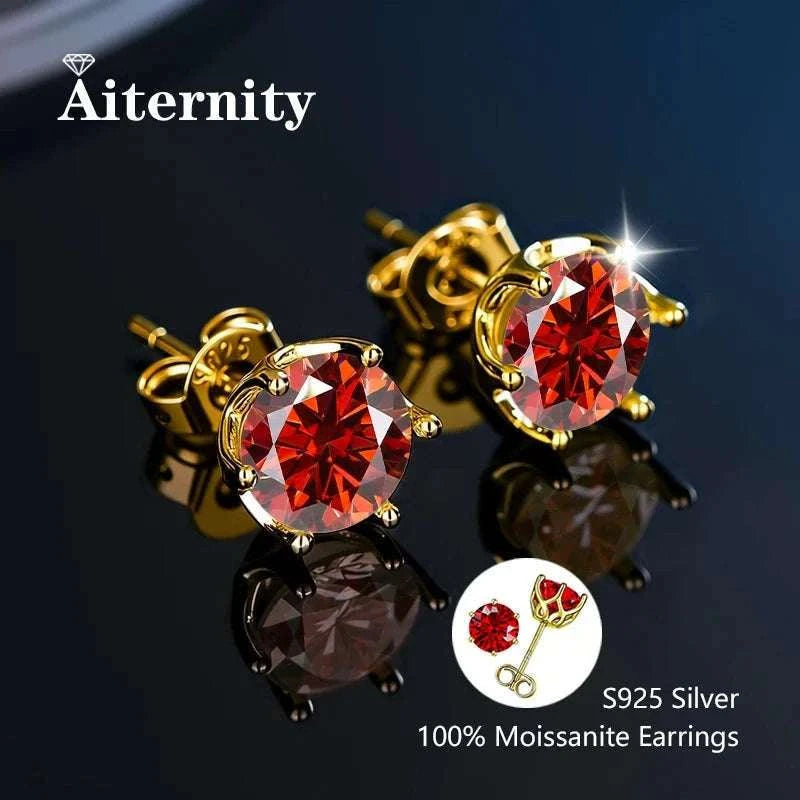 D Color Moissanite Stud Earrings in 925 Sterling Silver VVS1-6 Prong Yellow / 1ct(6.5mm)x 2pcs-box